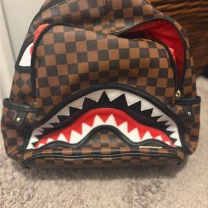 Sprayground Brown Checkered Shark Backpack